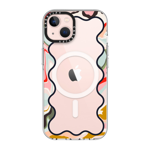 The House That Lars Built x CASETiFY iPhone 13 ケース クリア クリア ケース MagSafe対応 Wavy Rainbow Marble Border