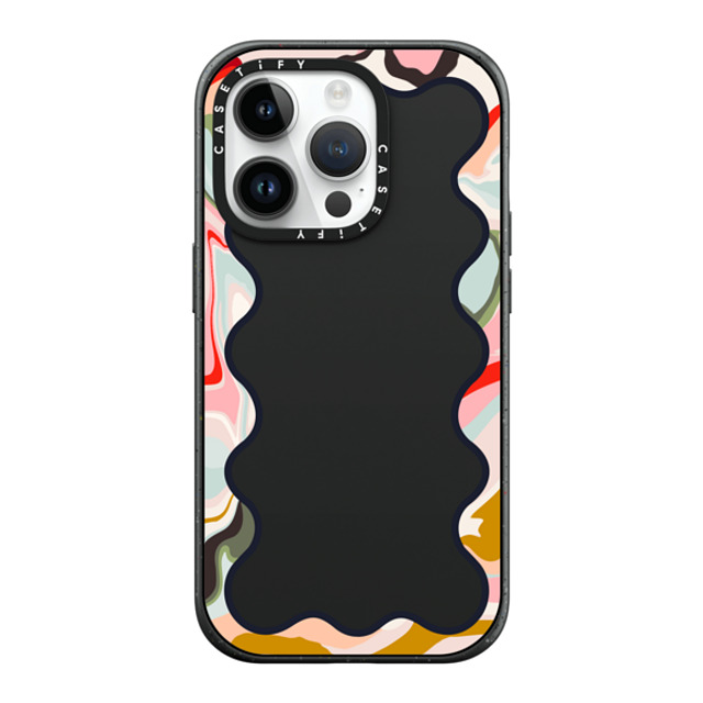 The House That Lars Built x CASETiFY iPhone 14 Pro ケース マットブラック インパクトケース MagSafe対応 Wavy Rainbow Marble Border