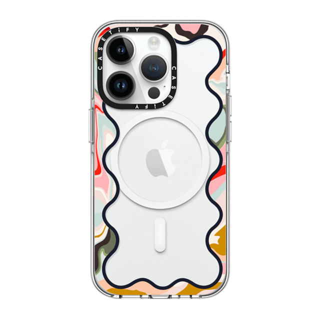 The House That Lars Built x CASETiFY iPhone 14 Pro ケース クリア クリア ケース MagSafe対応 Wavy Rainbow Marble Border