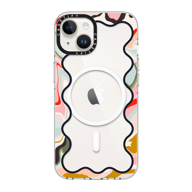 The House That Lars Built x CASETiFY iPhone 14 ケース クリア クリア ケース MagSafe対応 Wavy Rainbow Marble Border