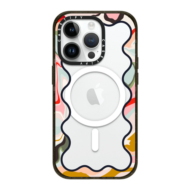 The House That Lars Built x CASETiFY iPhone 14 Pro ケース ブラック インパクトケース MagSafe対応 Wavy Rainbow Marble Border