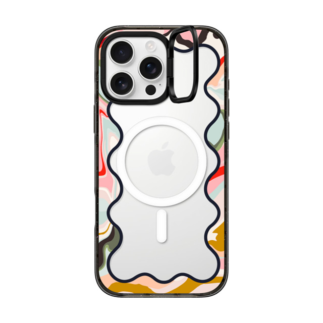 The House That Lars Built x CASETiFY iPhone 16 Pro Max ケース ブラック インパクトリングスタンドケース MagSafe対応 Wavy Rainbow Marble Border