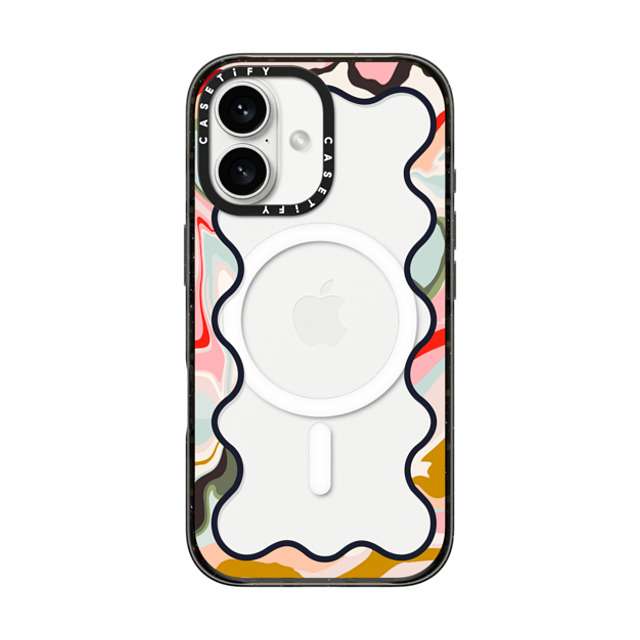 The House That Lars Built x CASETiFY iPhone 16 ケース ブラック インパクトケース MagSafe対応 Wavy Rainbow Marble Border