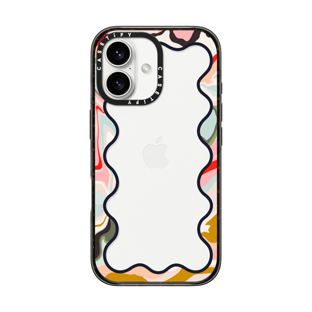 The House That Lars Built x CASETiFY iPhone 16 ケース ブラック インパクトケース Wavy Rainbow Marble Border