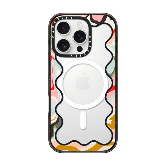 The House That Lars Built x CASETiFY iPhone 16 Pro ケース ブラック インパクトケース MagSafe対応 Wavy Rainbow Marble Border