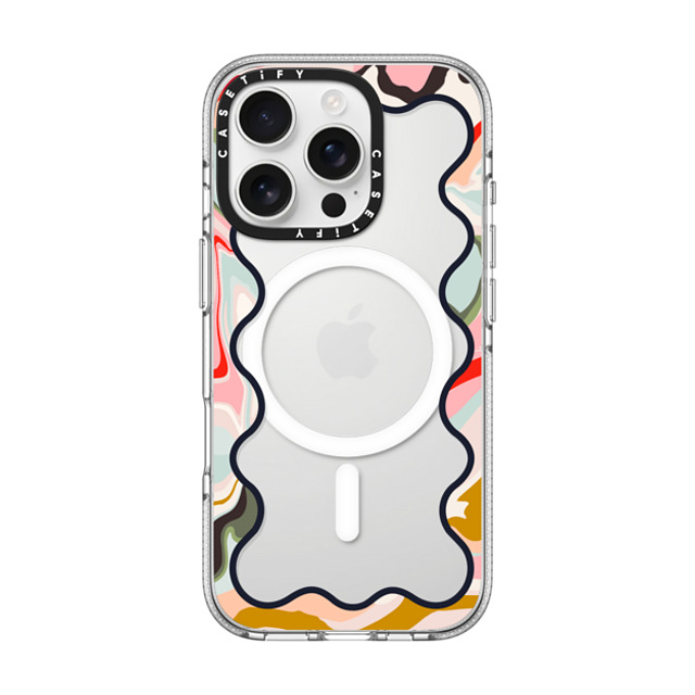 The House That Lars Built x CASETiFY iPhone 16 Pro ケース クリア クリア ケース MagSafe対応 Wavy Rainbow Marble Border