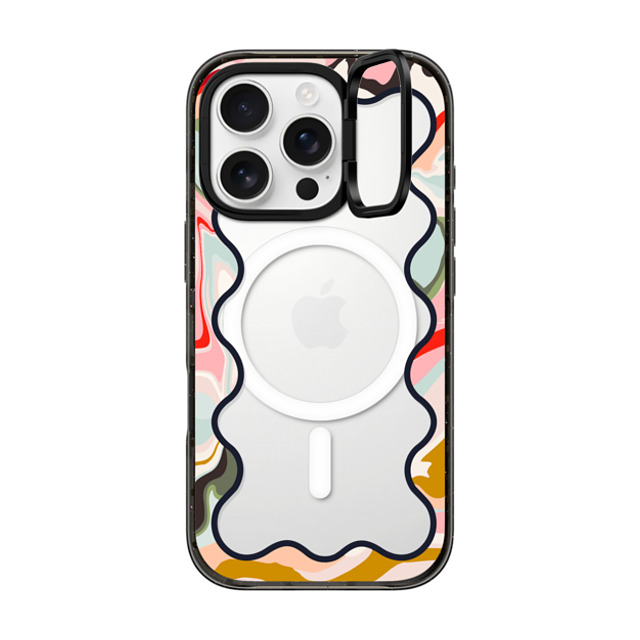 The House That Lars Built x CASETiFY iPhone 16 Pro ケース ブラック インパクトリングスタンドケース MagSafe対応 Wavy Rainbow Marble Border