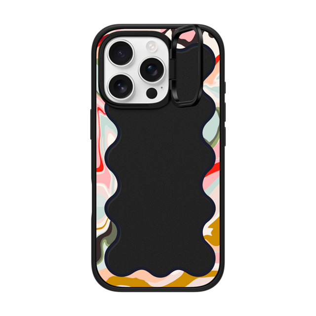 The House That Lars Built x CASETiFY iPhone 16 Pro ケース マットブラック インパクトリングスタンドケース MagSafe対応 Wavy Rainbow Marble Border