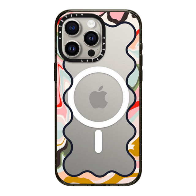 The House That Lars Built x CASETiFY iPhone 15 Pro Max ケース ブラック インパクトケース MagSafe対応 Wavy Rainbow Marble Border