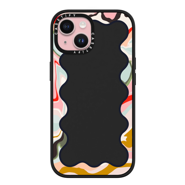 The House That Lars Built x CASETiFY iPhone 15 ケース マットブラック インパクトケース MagSafe対応 Wavy Rainbow Marble Border