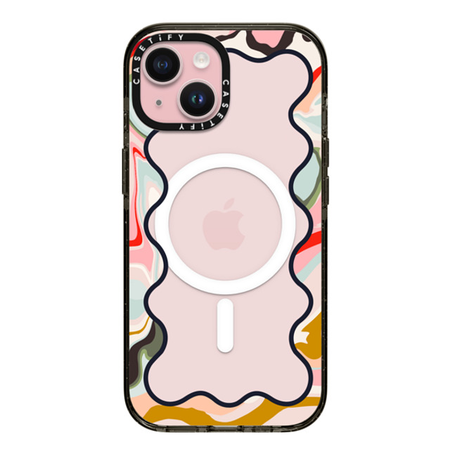 The House That Lars Built x CASETiFY iPhone 15 ケース ブラック インパクトケース MagSafe対応 Wavy Rainbow Marble Border Father's Day The House That Lars Built x CASETiFY iPhone 15 ケース ブラック インパクトケース MagSafe対応 Wavy Rainbow Marble Border Father's Day