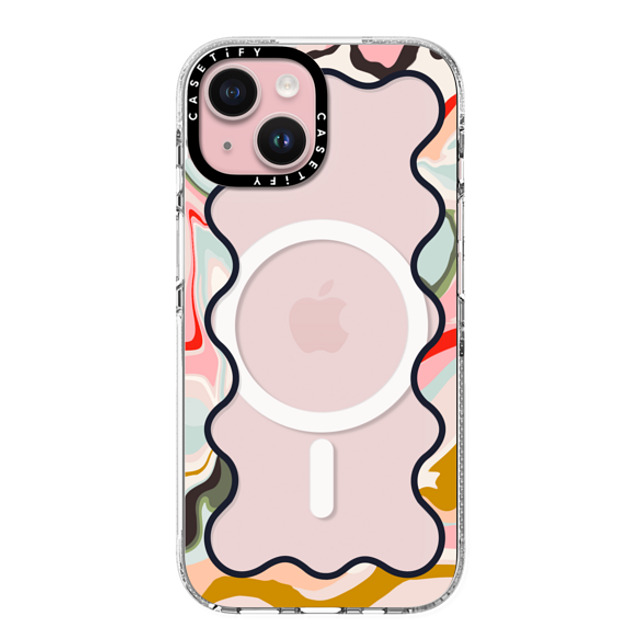 The House That Lars Built x CASETiFY iPhone 15 ケース クリア クリア ケース MagSafe対応 Wavy Rainbow Marble Border