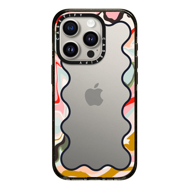 The House That Lars Built x CASETiFY iPhone 15 Pro ケース ブラック インパクトケース Wavy Rainbow Marble Border