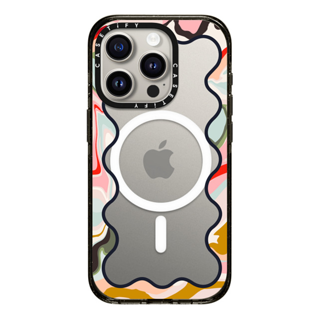 The House That Lars Built x CASETiFY iPhone 15 Pro ケース ブラック インパクトケース MagSafe対応 Wavy Rainbow Marble Border