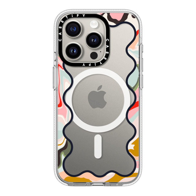 The House That Lars Built x CASETiFY iPhone 15 Pro ケース クリア クリア ケース MagSafe対応 Wavy Rainbow Marble Border