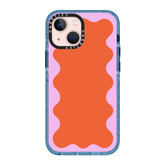 The House That Lars Built x CASETiFY iPhone 13 Mini ケース Geometric,Abstract ベイビーブルー インパクトケース MagSafe対応 Pink Wavy Border on Orange Father's Day The House That Lars Built x CASETiFY iPhone 13 Mini ケース Geometric,Abstract ベイビーブルー インパクトケース MagSafe対応 Pink Wavy Border on Orange Father's Day