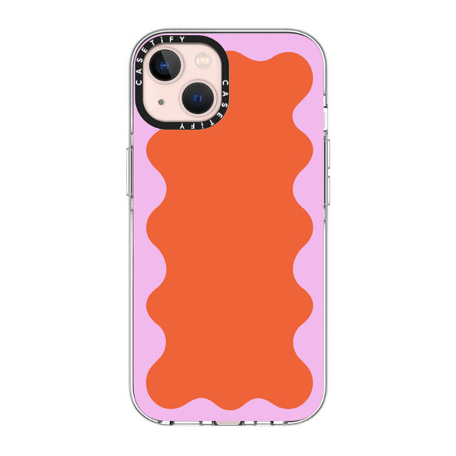 The House That Lars Built x CASETiFY iPhone 13 ケース クリア クリア ケース MagSafe対応 Pink Wavy Border on Orange