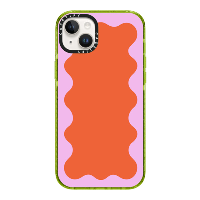 The House That Lars Built x CASETiFY iPhone 14 Plus Case Kiwi Impact Case MagSafe Compatible Pink Wavy Border on Orange The House That Lars Built x CASETiFY iPhone 14 Plus Case Kiwi Impact Case MagSafe Compatible Pink Wavy Border on Orange