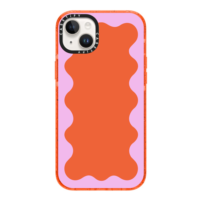 The House That Lars Built x CASETiFY iPhone 14 Plus ケース オレンジ インパクトケース MagSafe対応 Pink Wavy Border on Orange