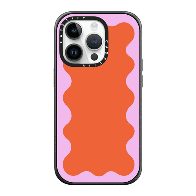 The House That Lars Built x CASETiFY iPhone 14 Pro ケース マットブラック インパクトケース MagSafe対応 Pink Wavy Border on Orange