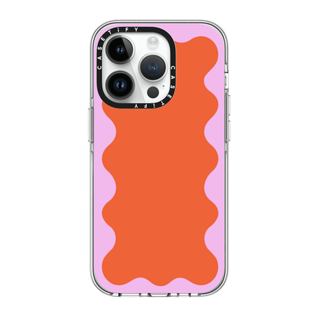 The House That Lars Built x CASETiFY iPhone 14 Pro ケース クリア クリア ケース MagSafe対応 Pink Wavy Border on Orange