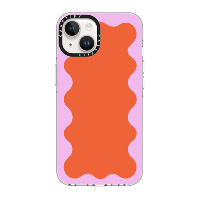 The House That Lars Built x CASETiFY iPhone 14 ケース クリア クリア ケース MagSafe対応 Pink Wavy Border on Orange