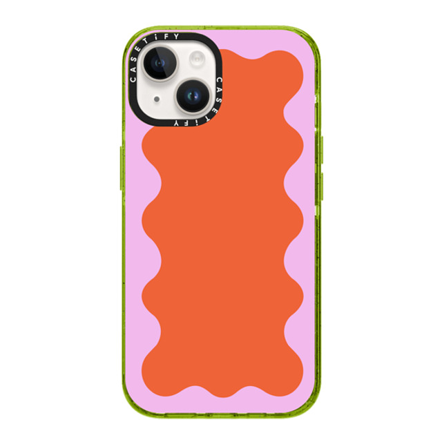 The House That Lars Built x CASETiFY iPhone 14 ケース Kiwi インパクトケース Pink Wavy Border on Orange