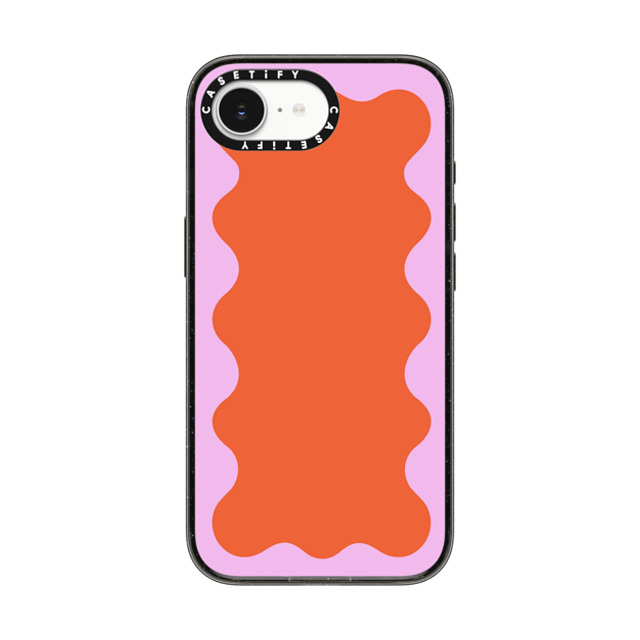 The House That Lars Built x CASETiFY iPhone 16e ケース Geometric,Abstract ブラック インパクトケース MagSafe対応 Pink Wavy Border on Orange Back to School The House That Lars Built x CASETiFY iPhone 16e ケース Geometric,Abstract ブラック インパクトケース MagSafe対応 Pink Wavy Border on Orange Back to School