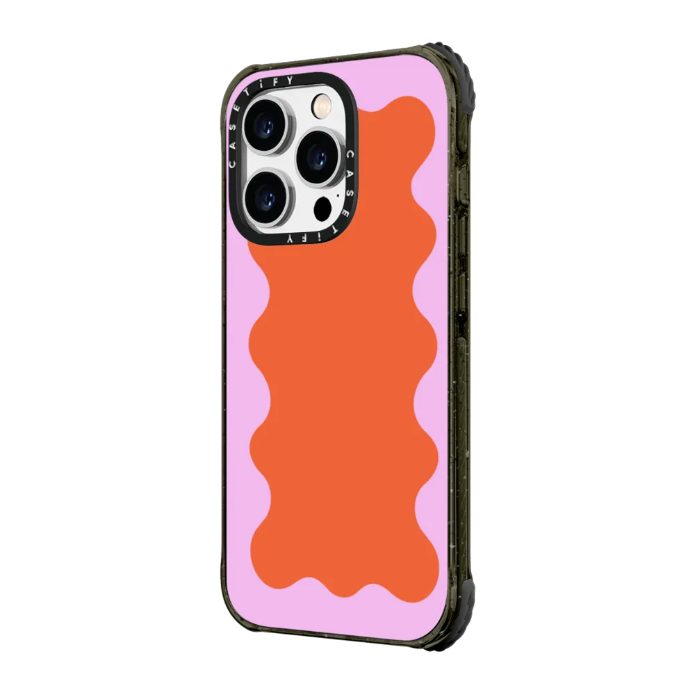 Ultra Impact iPhone 14 Pro Case - Pink Wavy Border on Orange