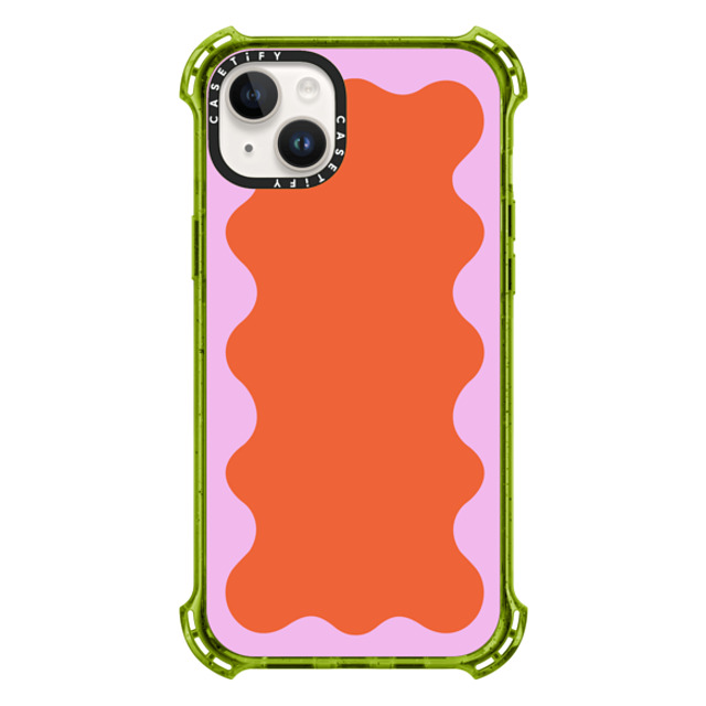 The House That Lars Built x CASETiFY iPhone 14 Plus Case Kiwi バウンスケース Pink Wavy Border on Orange The House That Lars Built x CASETiFY iPhone 14 Plus Case Kiwi バウンスケース Pink Wavy Border on Orange