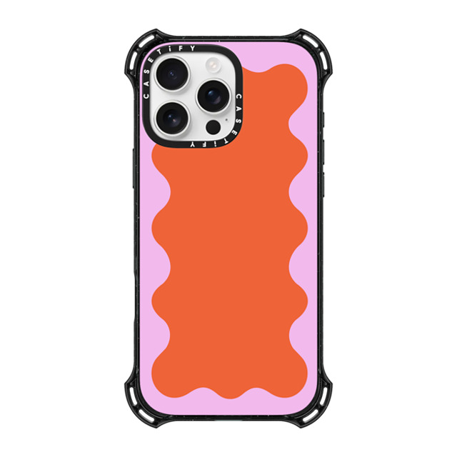 The House That Lars Built x CASETiFY iPhone 16 Pro Max ケース ブラック バウンスケース Pink Wavy Border on Orange