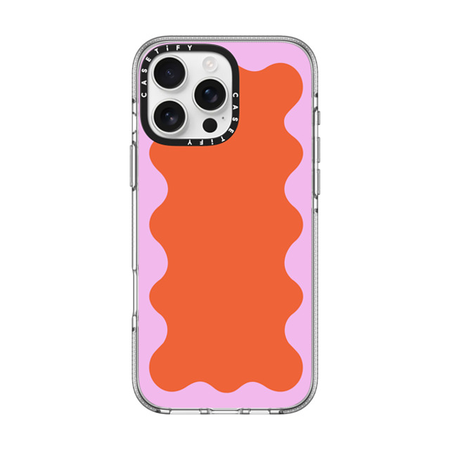 The House That Lars Built x CASETiFY iPhone 16 Pro Max ケース クリア クリア ケース MagSafe対応 Pink Wavy Border on Orange