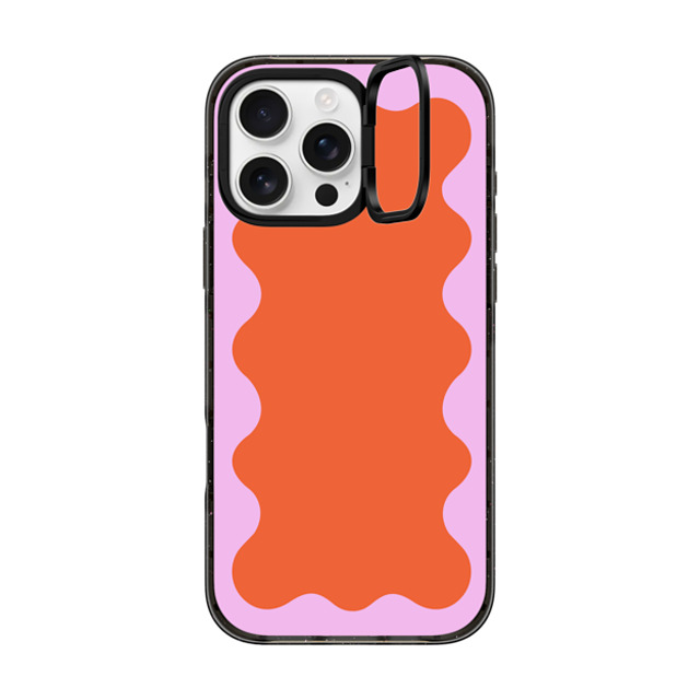 The House That Lars Built x CASETiFY iPhone 16 Pro Max ケース ブラック インパクトリングスタンドケース MagSafe対応 Pink Wavy Border on Orange