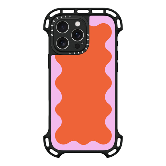 The House That Lars Built x CASETiFY iPhone 16 Pro Max ケース ブラック ウルトラ バウンスケース MagSafe対応 Pink Wavy Border on Orange