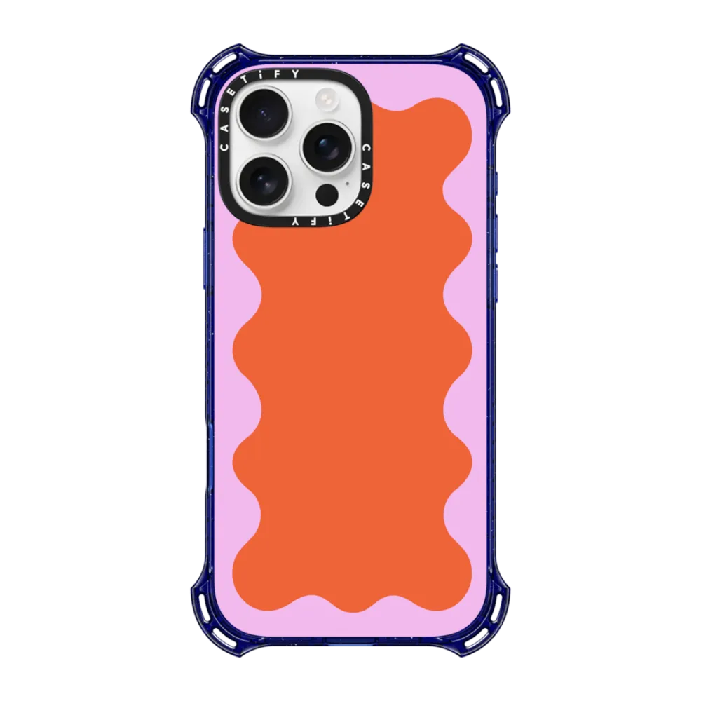 Bounce iPhone 16 Pro Max Case MagSafe Compatible - Pink Wavy Border on Orange