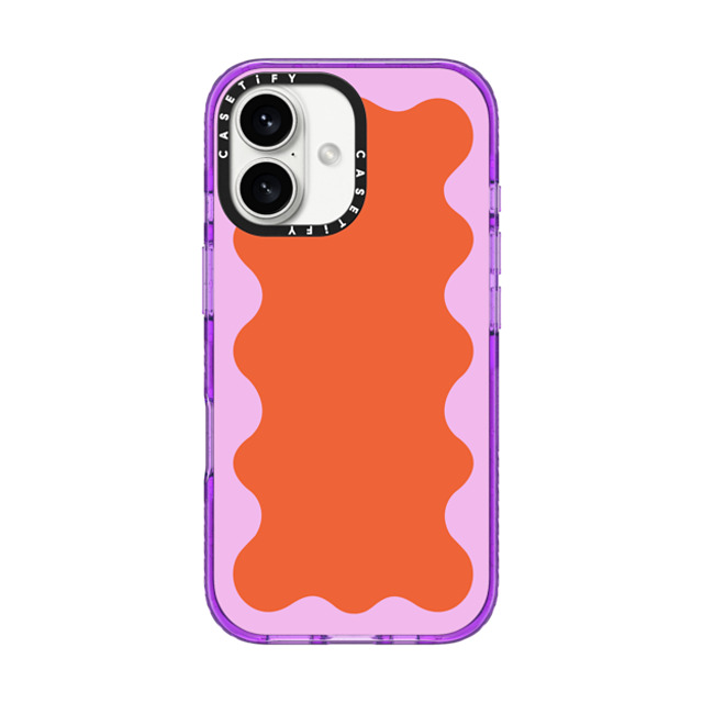 The House That Lars Built x CASETiFY iPhone 16 Case パープル Impact Case MagSafe Compatible Pink Wavy Border on Orange The House That Lars Built x CASETiFY iPhone 16 Case パープル Impact Case MagSafe Compatible Pink Wavy Border on Orange