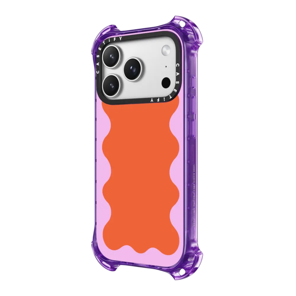 Bounce iPhone 14 Pro Case MagSafe Compatible - Pink Wavy Border on Orange