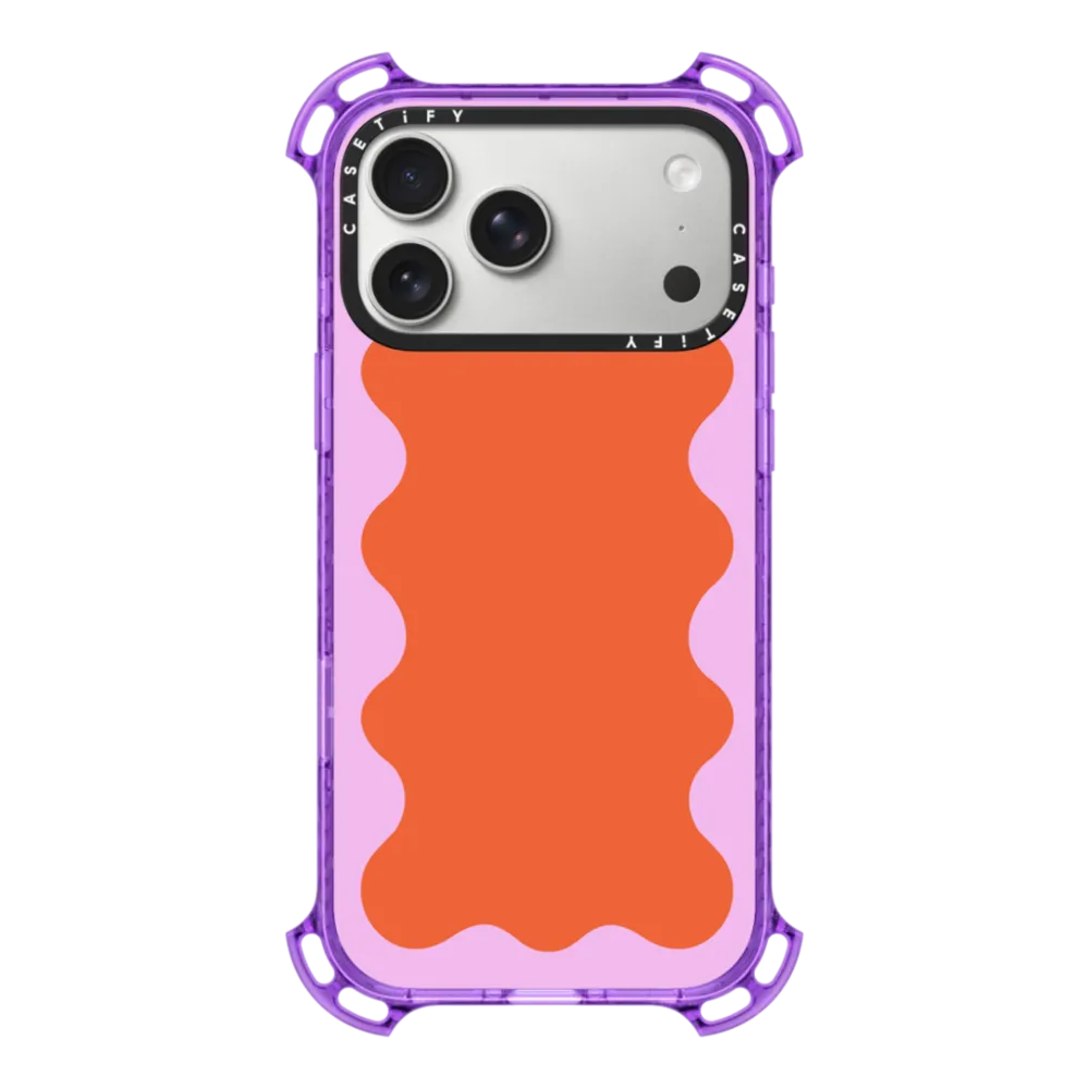 Bounce iPhone 14 Pro Case MagSafe Compatible - Pink Wavy Border on Orange