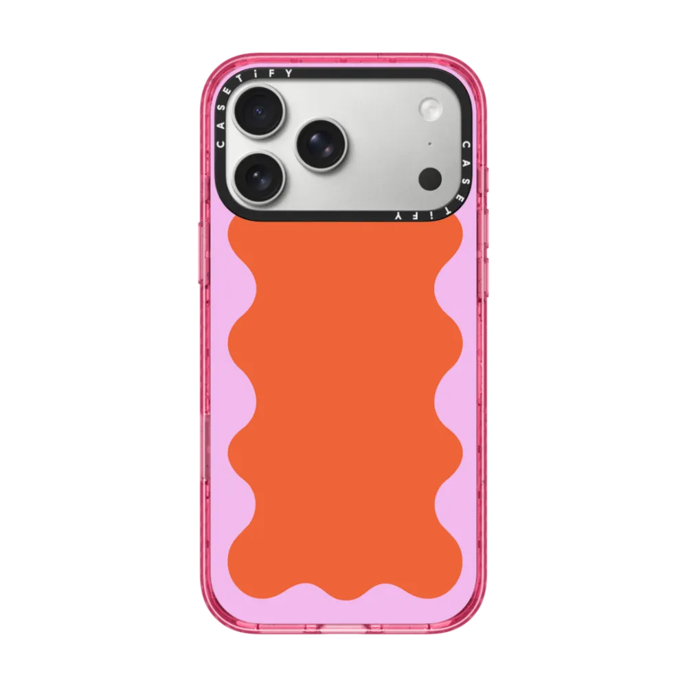Impact iPhone 17 Pro Max Case MagSafe Compatible - Pink Wavy Border on Orange