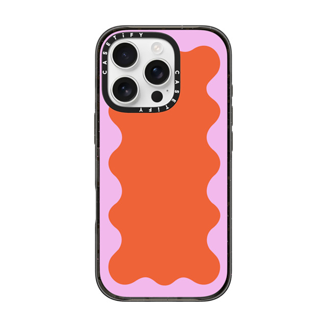 The House That Lars Built x CASETiFY iPhone 16 Pro ケース ブラック インパクトケース Pink Wavy Border on Orange