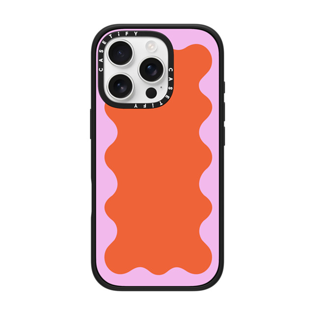 The House That Lars Built x CASETiFY iPhone 16 Pro ケース マットブラック インパクトケース Pink Wavy Border on Orange