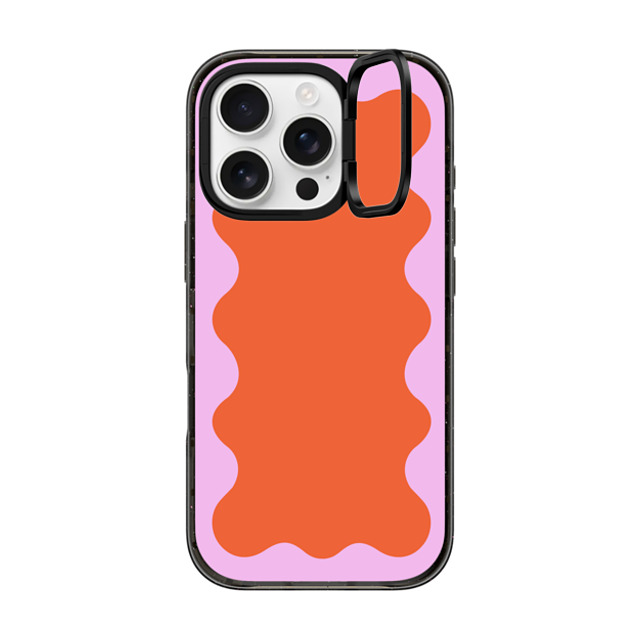 The House That Lars Built x CASETiFY iPhone 16 Pro ケース ブラック インパクトリングスタンドケース MagSafe対応 Pink Wavy Border on Orange