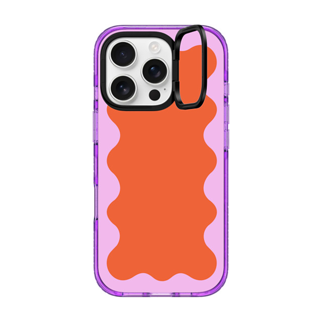 The House That Lars Built x CASETiFY iPhone 16 Pro Case パープル インパクトリングスタンドケース MagSafe対応 Pink Wavy Border on Orange The House That Lars Built x CASETiFY iPhone 16 Pro Case パープル インパクトリングスタンドケース MagSafe対応 Pink Wavy Border on Orange