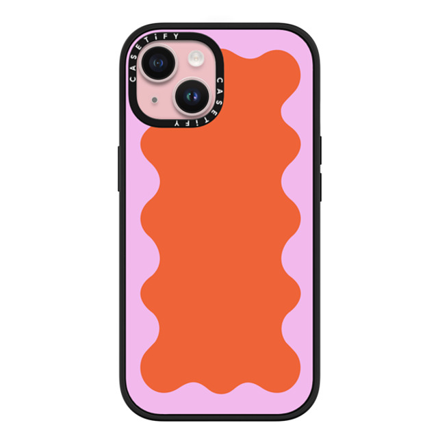 The House That Lars Built x CASETiFY iPhone 15 ケース マットブラック インパクトケース MagSafe対応 Pink Wavy Border on Orange