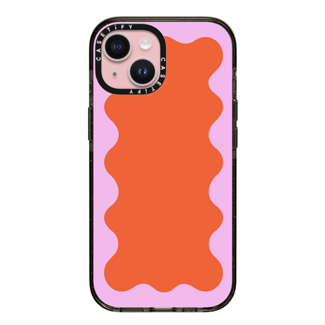 The House That Lars Built x CASETiFY iPhone 15 ケース ブラック インパクトケース Pink Wavy Border on Orange