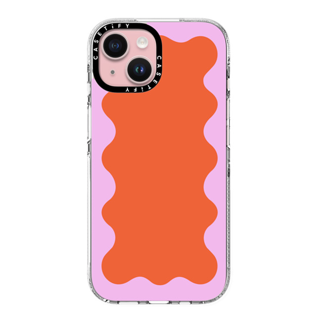 The House That Lars Built x CASETiFY iPhone 15 ケース クリア クリア ケース MagSafe対応 Pink Wavy Border on Orange