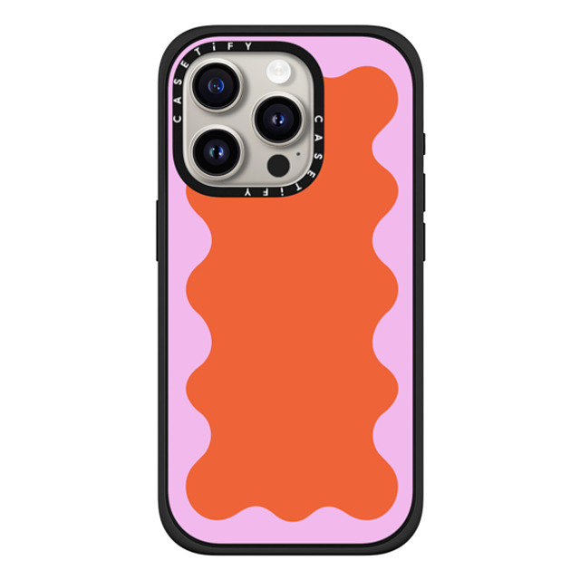 The House That Lars Built x CASETiFY iPhone 15 Pro ケース マットブラック インパクトケース MagSafe対応 Pink Wavy Border on Orange