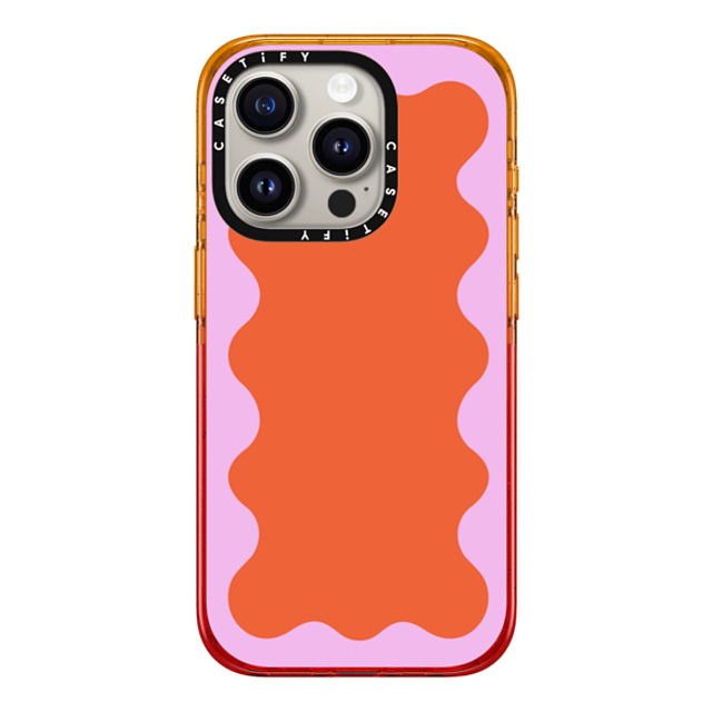 The House That Lars Built x CASETiFY iPhone 15 Pro ケース Peach Haze インパクトケース MagSafe対応 Pink Wavy Border on Orange