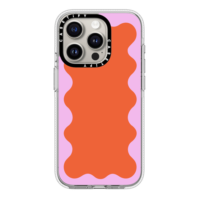 The House That Lars Built x CASETiFY iPhone 15 Pro ケース クリア クリア ケース MagSafe対応 Pink Wavy Border on Orange