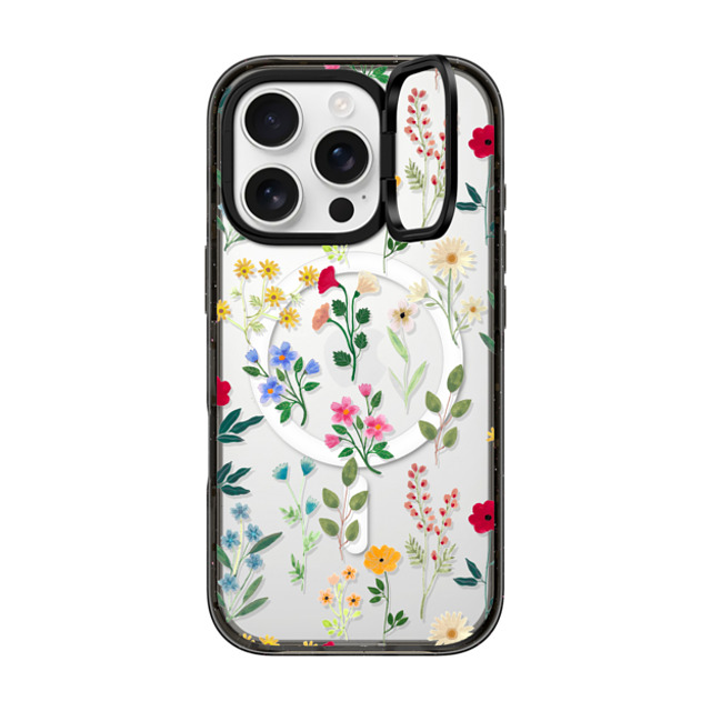 Artiisan x CASETiFY iPhone 16 Pro ケース ブラック インパクトリングスタンドケース MagSafe対応 Spring Botanicals 2